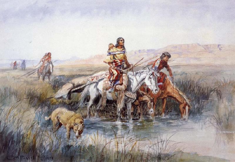 Charles M Russell Indian Women Moving Camp France oil painting art